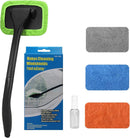Car Windshield Rotating Defogger Cleaner Brush with 4-Color Washable Microfibre Pads, Spray Bottle and Detachable Handle for Home Car Fog Dust Stain Removal