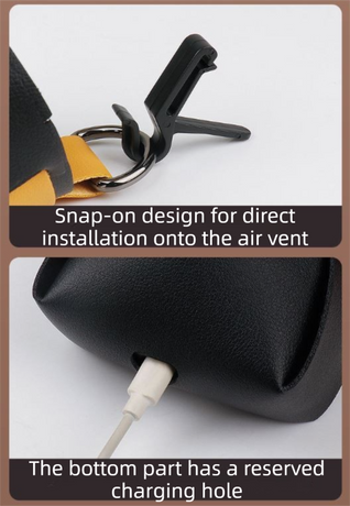 2-Pack Brown Car Air Vent Leather Storage Pockets with Soft Velvet Lining & Vent Clip - Compact Hanging Organizer Storage Bag, Charging Cable Access and Open-top Design for Phone Keys Sunglasses and Bottles