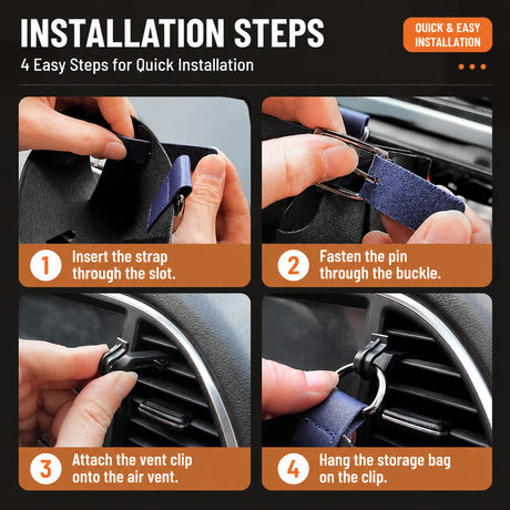 2-Pack Brown Car Air Vent Leather Storage Pockets with Soft Velvet Lining & Vent Clip - Compact Hanging Organizer Storage Bag, Charging Cable Access and Open-top Design for Phone Keys Sunglasses and Bottles