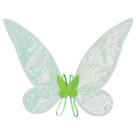 Green Kids Fairy Shimmering Butterfly Wings Costume with Elastic Shoulder Strap – Iridescent Translucent Angel Dress-Up Wings, Lightweight and Foldable for Girls, Princess Party, Halloween & Cosplay Accessory
