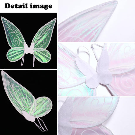 Blue Kids Fairy Shimmering Butterfly Wings Costume with Elastic Shoulder Strap – Iridescent Translucent Angel Dress-Up Wings, Lightweight and Foldable for Girls, Princess Party, Halloween & Cosplay Accessory