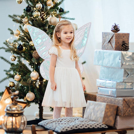 Blue Kids Fairy Shimmering Butterfly Wings Costume with Elastic Shoulder Strap – Iridescent Translucent Angel Dress-Up Wings, Lightweight and Foldable for Girls, Princess Party, Halloween & Cosplay Accessory