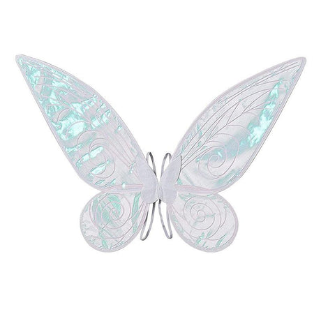 White Kids Fairy Shimmering Butterfly Wings Costume with Elastic Shoulder Strap – Iridescent Translucent Angel Dress-Up Wings, Lightweight and Foldable for Girls, Princess Party, Halloween & Cosplay Accessory
