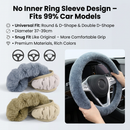 2-Piece Winter Warm Non-Slip Car Interior Comfort Combo with Khaki Soft Bubble Fleece 3D Fluffy Car Seat Cushion and Black Plush Steering Wheel Cover, Universal Dia 38CM