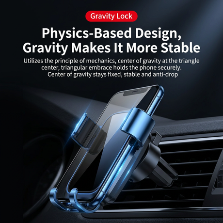 Black Car Air Vent Gravity Phone Holder, Auto-Clamping Mechanical Navigation Mount Applicable 4.6–7 Inch Phone - One-Hand Operation, Triangle Stability & Gravity Locking
