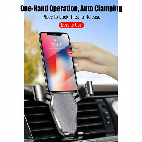 Black Car Air Vent Gravity Phone Holder, Auto-Clamping Mechanical Navigation Mount Applicable 4.6–7 Inch Phone - One-Hand Operation, Triangle Stability & Gravity Locking