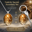 3D Nativity Scene Pendant Necklace & Keyring Set with Gift Box – Christmas Glass Cabochon & Alloy Jewellery Combo for Men and Women