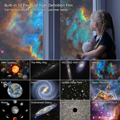 White USB Powered Galaxy Star Projector and Earth Globe Night Light with 12 HD Space Films, 1H / 2H Timer, Nebula Dynamic Rotation Effect & Adjustable Focus for Bedroom Kids Home Decor