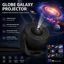 Black USB Powered Galaxy Star Projector and Earth Globe Night Light with 12 HD Space Films, 1H / 2H Timer, Nebula Dynamic Rotation Effect & Adjustable Focus for Bedroom Kids Home Decor