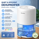 White Portable Home Quiet Mini Dehumidifier - 2L Large Visible Water Tank, 7-Color Sleep Aid Night Light, Air Purification, Auto Shut-Off and 40W Low Power for Bedroom Studies and Closet (5–70m²)