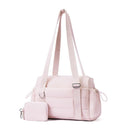 Pink Women’s Fluffy Nylon Gym Travel Tote Bag and Coin Purse Set - Side Drawstring Cup Holder, Front / Back Zipper Pockets and Wet & Dry Separation, Large Capacity and Lightweight 11.7 x 4.2 x 8"