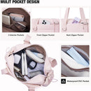 Pink Women’s Fluffy Nylon Gym Travel Tote Bag and Coin Purse Set - Side Drawstring Cup Holder, Front / Back Zipper Pockets and Wet & Dry Separation, Large Capacity and Lightweight 11.7 x 4.2 x 8"