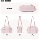 Pink Women’s Fluffy Nylon Gym Travel Tote Bag and Coin Purse Set - Side Drawstring Cup Holder, Front / Back Zipper Pockets and Wet & Dry Separation, Large Capacity and Lightweight 11.7 x 4.2 x 8"