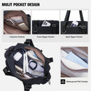 Black Women’s Fluffy Nylon Gym Travel Tote Bag and Coin Purse Set - Side Drawstring Cup Holder, Front / Back Zipper Pockets and Wet & Dry Separation, Large Capacity and Lightweight 11.7 x 4.2 x 8"