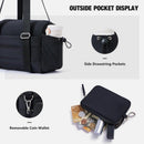 Black Women’s Fluffy Nylon Gym Travel Tote Bag and Coin Purse Set - Side Drawstring Cup Holder, Front / Back Zipper Pockets and Wet & Dry Separation, Large Capacity and Lightweight 11.7 x 4.2 x 8"