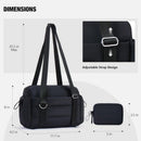 Black Women’s Fluffy Nylon Gym Travel Tote Bag and Coin Purse Set - Side Drawstring Cup Holder, Front / Back Zipper Pockets and Wet & Dry Separation, Large Capacity and Lightweight 11.7 x 4.2 x 8"