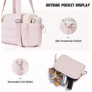 Beige Women’s Fluffy Nylon Gym Travel Tote Bag and Coin Purse Set - Side Drawstring Cup Holder, Front / Back Zipper Pockets and Wet & Dry Separation, Large Capacity and Lightweight 11.7 x 4.2 x 8"