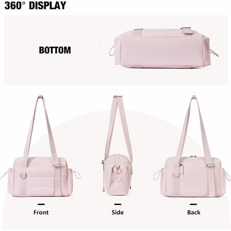 Beige Women’s Fluffy Nylon Gym Travel Tote Bag and Coin Purse Set - Side Drawstring Cup Holder, Front / Back Zipper Pockets and Wet & Dry Separation, Large Capacity and Lightweight 11.7 x 4.2 x 8
