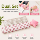 Pink Ergonomic Plush Wrist Rest 2PCS Set – 80×20cm Keyboard Wrist Pad + Pillow-Shaped Wrist Support Cushion with Strap (7.5×7cm) – Anti-Slip Memory Comfort Pad for Typing Gaming & Office Use