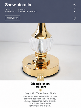 Luxury Metal Crystal Table Lamp, European Pineapple Eye Care Bedside Night Light with Dimmable 3 Color - Modern Elegant Bedroom Living Room Lighting (Touch Control / USB Rechargable)