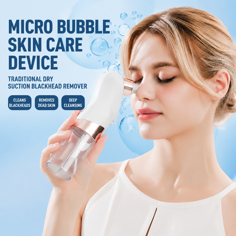 Vacumn Water Circulation Pore Cleanser and Reusable Ice Roller Set with Waste Separation Design, 3 Level Suction and 6 Replaceable Heads - Dual Function Microbubble Oxygen Hydration Device and Blackhead Remover, Portable Facial Pore Cleaning & Cooling Kit