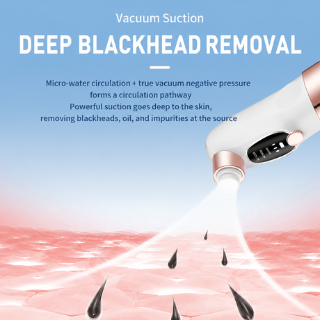 Vacumn Water Circulation Pore Cleanser and Reusable Ice Roller Set with Waste Separation Design, 3 Level Suction and 6 Replaceable Heads - Dual Function Microbubble Oxygen Hydration Device and Blackhead Remover, Portable Facial Pore Cleaning & Cooling Kit