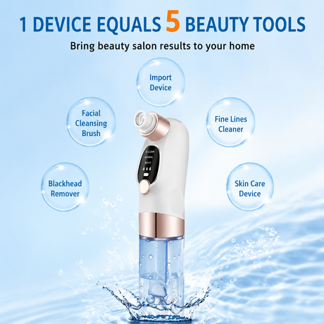 Vacumn Water Circulation Pore Cleanser and Reusable Ice Roller Set with Waste Separation Design, 3 Level Suction and 6 Replaceable Heads - Dual Function Microbubble Oxygen Hydration Device and Blackhead Remover, Portable Facial Pore Cleaning & Cooling Kit