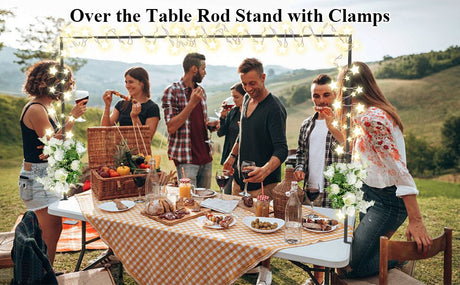 Black Iron Over Table Arch Display Stand with Fixed Clamps and Buckles for Balloons and Decorations, L 120-230cm & H 78-120cm Adjustable Wedding Party Table Rod Backdrop Frame for Birthday, Baby Showers and Celebrations