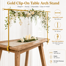 Gold Iron Over Table Arch Display Stand with Fixed Clamps and Buckles for Balloons and Decorations, L 120-230cm & H 78-120cm Adjustable Wedding Party Table Rod Backdrop Frame for Birthday, Baby Showers and Celebrations