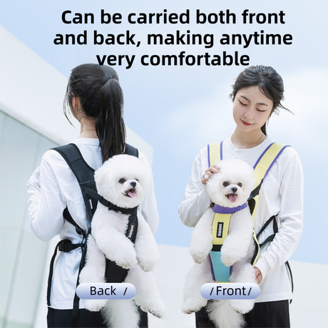 Black Hands Free Adjustable Dog Carrier Backpack with 3-Point Support, Reserved Tail Opening and Wide Padded Straps - Chest & Back Dual Use, Breathable on Both Sides and Quick-release Safety Buckles for Walking Bike Travel Outdoor Use, S Size