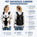 Black Hands Free Adjustable Dog Carrier Backpack with 3-Point Support, Reserved Tail Opening and Wide Padded Straps - Chest & Back Dual Use, Breathable on Both Sides and Quick-release Safety Buckles for Walking Bike Travel Outdoor Use, M Size