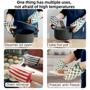 3-Piece Watermelon Inspired Kitchen Heat Resistant Set with 18cm & 30cm Round Cotton Rope Woven Trivets + 1 Pair Duckbill Oven Mitt - Foldable Table Protection Mats and Red Polka Dot Cooking Gloves, Perfect for Home Baking and Cooking Lover