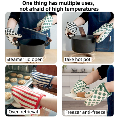 3-Piece Watermelon Inspired Kitchen Heat Resistant Set with 18cm & 30cm Round Cotton Rope Woven Trivets + 1 Pair Duckbill Oven Mitt - Foldable Table Protection Mats and Red Polka Dot Cooking Gloves, Perfect for Home Baking and Cooking Lover