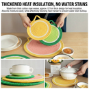 3-Piece Avocado Inspired Kitchen Heat Resistant Set with 18cm & 30cm Round Cotton Rope Woven Trivets + 1 Pair Duckbill Oven Mitt - Foldable Table Protection Mats and Green Polka Dot Cooking Gloves, Perfect for Home Baking and Cooking Lover