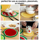 3-Piece Avocado Inspired Kitchen Heat Resistant Set with 18cm & 30cm Round Cotton Rope Woven Trivets + 1 Pair Duckbill Oven Mitt - Foldable Table Protection Mats and Green Polka Dot Cooking Gloves, Perfect for Home Baking and Cooking Lover