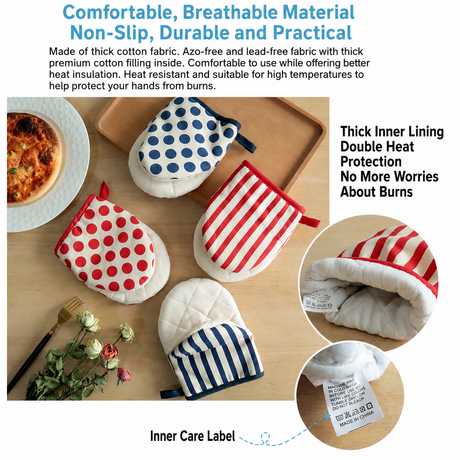 3-Piece Grapefruit Inspired Kitchen Heat Resistant Set with 18cm & 30cm Round Cotton Rope Woven Trivets + 1 Pair Duckbill Oven Mitt - Foldable Table Protection Mats and Black Polka Dot Cooking Gloves, Perfect for Home Baking and Cooking Lover