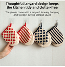 3-Piece Grapefruit Inspired Kitchen Heat Resistant Set with 18cm & 30cm Round Cotton Rope Woven Trivets + 1 Pair Duckbill Oven Mitt - Foldable Table Protection Mats and Black Polka Dot Cooking Gloves, Perfect for Home Baking and Cooking Lover