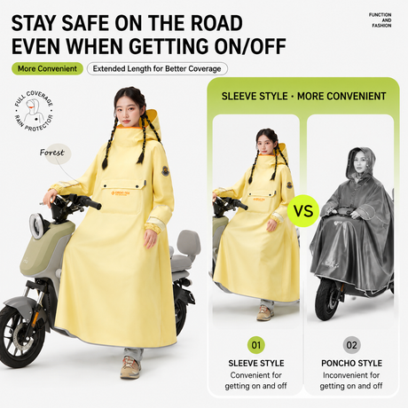 Black Full Coverage & Extended Cycling Hooded Rain Poncho with Detachable Shoe Covers, M Size – Thickened Waterproof Oxford Motorcycle Raincoat with Face-Protection Elastic Collar, Large Storage Pocket and Foldable Sleeve Cover for Men Women Outdoor Use