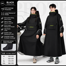 Black Full Coverage & Extended Cycling Hooded Rain Poncho with Detachable Shoe Covers, 2XL Size – Thickened Waterproof Oxford Motorcycle Raincoat with Face-Protection Elastic Collar, Large Storage Pocket and Foldable Sleeve Cover for Men Women Outdoor Use
