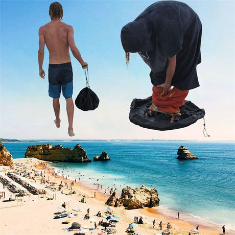 3-Piece Black Waterproof Drawstring Storage Bag and Changing Ground Mat Set for Wet Clothes – Swimwear Raincoat Storage Pouch, Dia 50CM & 90CM & 130CM, Outdoor Swimming Cycling Hiking Travel Accessories