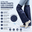 Navy Blue Waterproof Rain Leg Covers and Long Half Rain Pants, Quick Pull-On with Adjustable Elastic Top & Snap Closure Cuffs – Lightweight & Reusable, Windproof & Mudproof for Commuting, Cycling, Garden and Outdoor Activities (1 Pair 3XL)