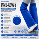 Royal Blue Waterproof Rain Leg Covers and Long Half Rain Pants, Quick Pull-On with Adjustable Elastic Top & Snap Closure Cuffs – Lightweight & Reusable, Windproof & Mudproof for Commuting, Cycling, Garden and Outdoor Activities (1 Pair 3XL)