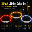 3PCS USB Rechargeable LED Pet Collar (Red Yellow White) – 70cm Cuttable Silicone Glow Dog Collar with 12 LED Beads, 3 Flash Modes and Secure Buckle Design, Night Safety Glow Necklace for Dogs and Cats Walking