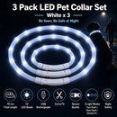 3PCS White USB Rechargeable LED Pet Collar Set – 70cm Cuttable Silicone Glow Dog Collar with 12 LED Beads, 3 Flash Modes and Secure Buckle Design, Night Safety Glow Necklace for Dogs and Cats Walking