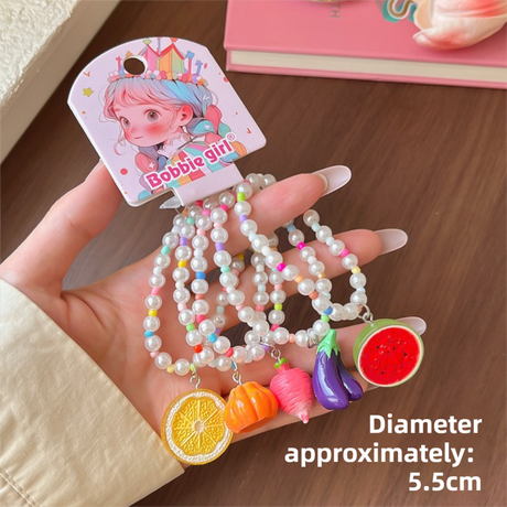 8-Piece Fruit Resin Hair Accessories Set with 5-Type Fruit Hair & Ear Clips, Hair Ties, Pearl Bracelet and Necklace, Cute Colourful Summer Fruity Headwear Kit for Daily Wear, Party Styling and Girls Gift Giving