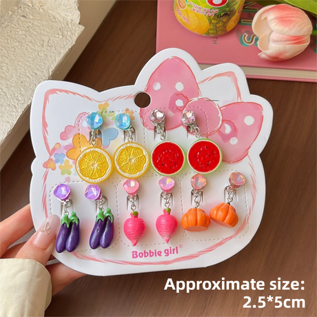 8-Piece Fruit Resin Hair Accessories Set with 5-Type Fruit Hair & Ear Clips, Hair Ties, Pearl Bracelet and Necklace, Cute Colourful Summer Fruity Headwear Kit for Daily Wear, Party Styling and Girls Gift Giving