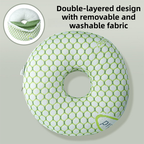Green 30CM Round Ear Protection Pillow with Hole Design – Milk Silk Removable Cover and PP Cotton Core, Side Sleeper Pillow & Neck Support Cushion for Ear Pressure Relief