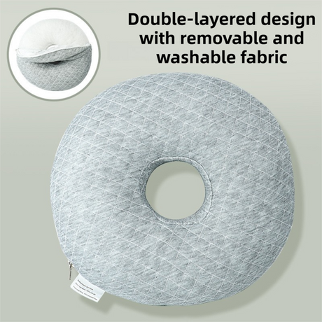 Quilted Grey 30CM Round Ear Protection Pillow with Hole Design – Milk Silk Removable Cover and PP Cotton Core, Side Sleeper Pillow & Neck Support Cushion for Ear Pressure Relief