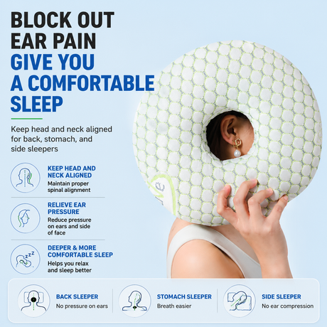 Boer Grey 30CM Round Ear Protection Pillow with Hole Design – Milk Silk Removable Cover and PP Cotton Core, Side Sleeper Pillow & Neck Support Cushion for Ear Pressure Relief