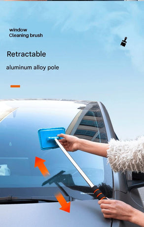 Blue Telescopic Car Windshield Cleaning Brush with 3 Replacement Microfiber- Aluminium Alloy Extendable Handle, 180° Rotatable Microfibre Head, Anti-Fog & Streak-Free Glass Wiper for Car & Home Use, Soft Grip Foam Handle